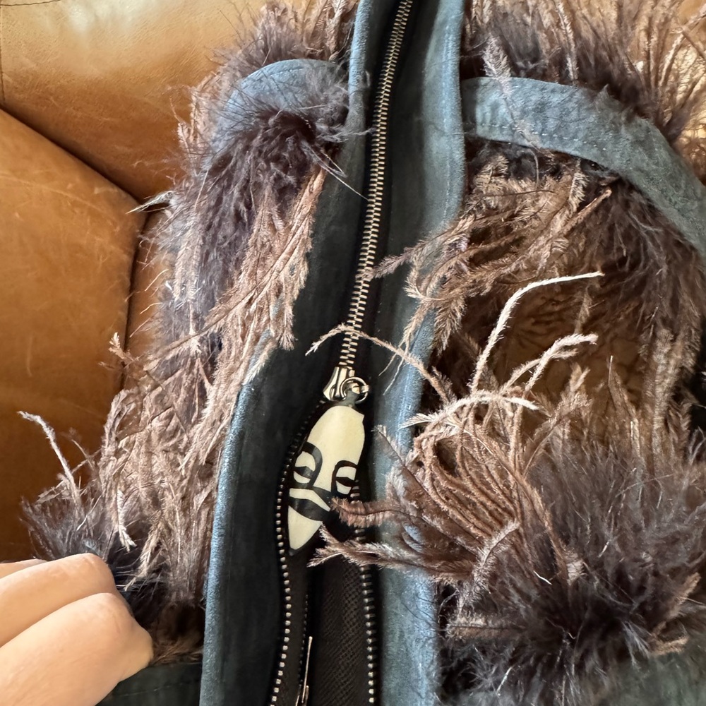 Ingrid Bruha leather fur feather leather suede black brown bag NYC Vintage - Picture 17 of 17